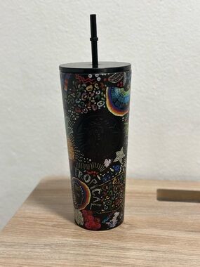 Starbucks Black Rainbow Doodle Tumbler with Straw